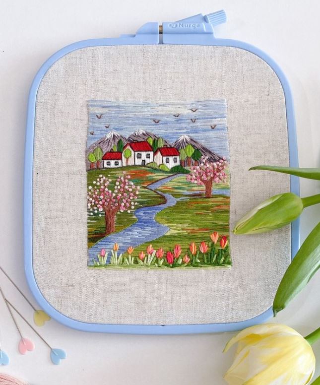 Cerc pentru Broderie Pătrat de Culoarea Bej din Plastic, 300-2