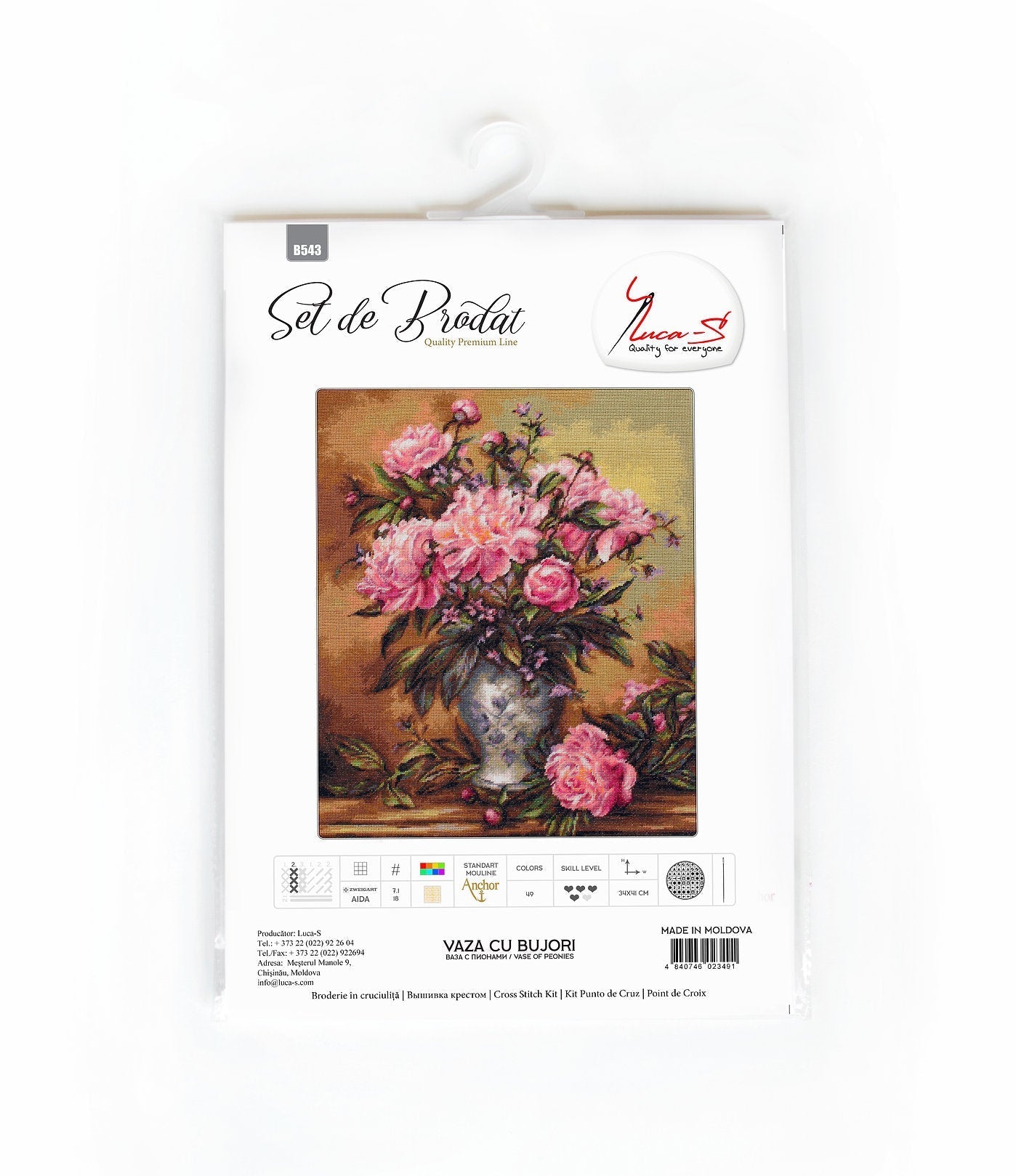 Set de brodat în cruciuliță Luca-S - B543 Vaza cu bujori