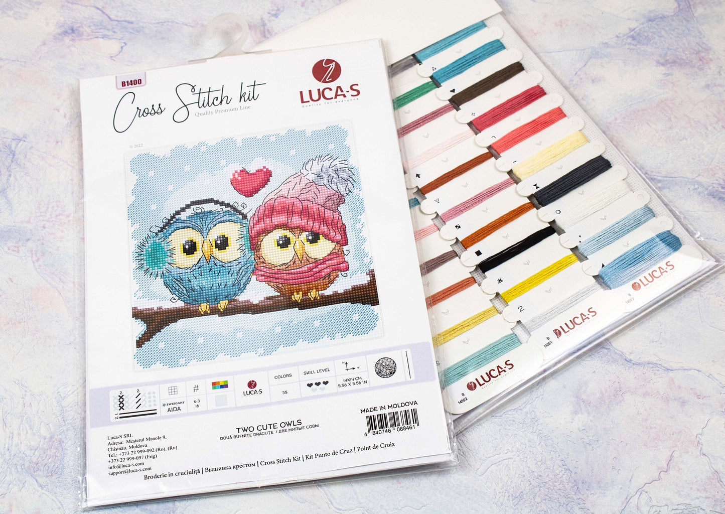Set de brodat în cruciuliță Luca-S - B1400 Două bufnițe drăguțe