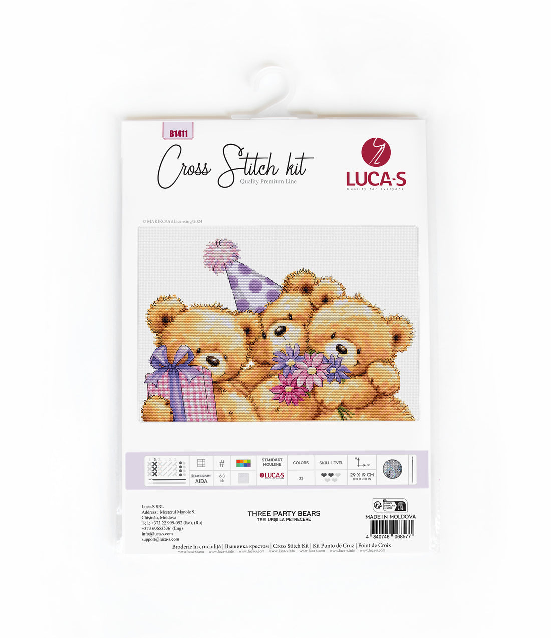 Cross stitch kit Luca-S - Three Bears at a Party, B1411