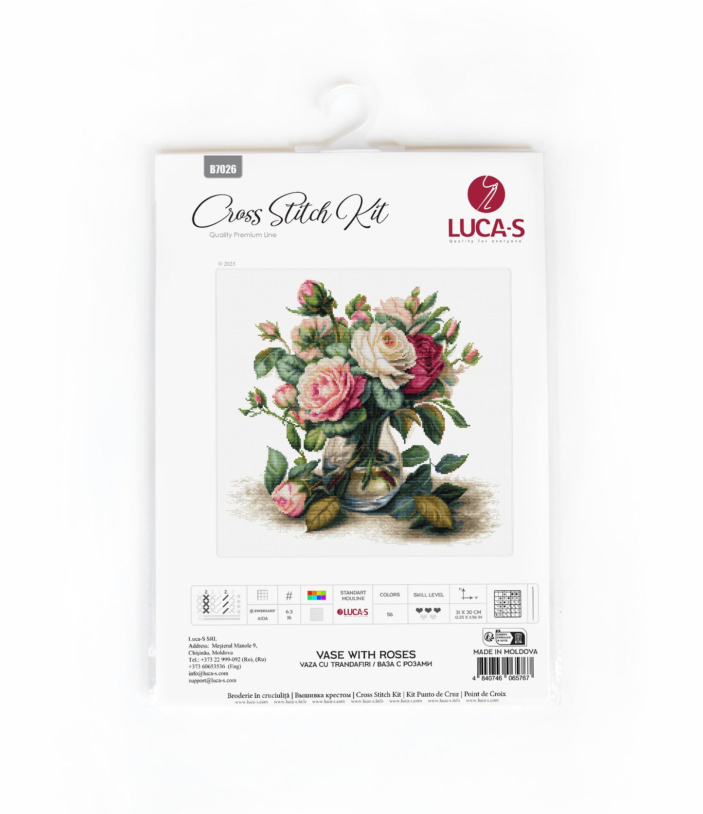 Cross stitch kit Luca-S - Vase with roses, B7026