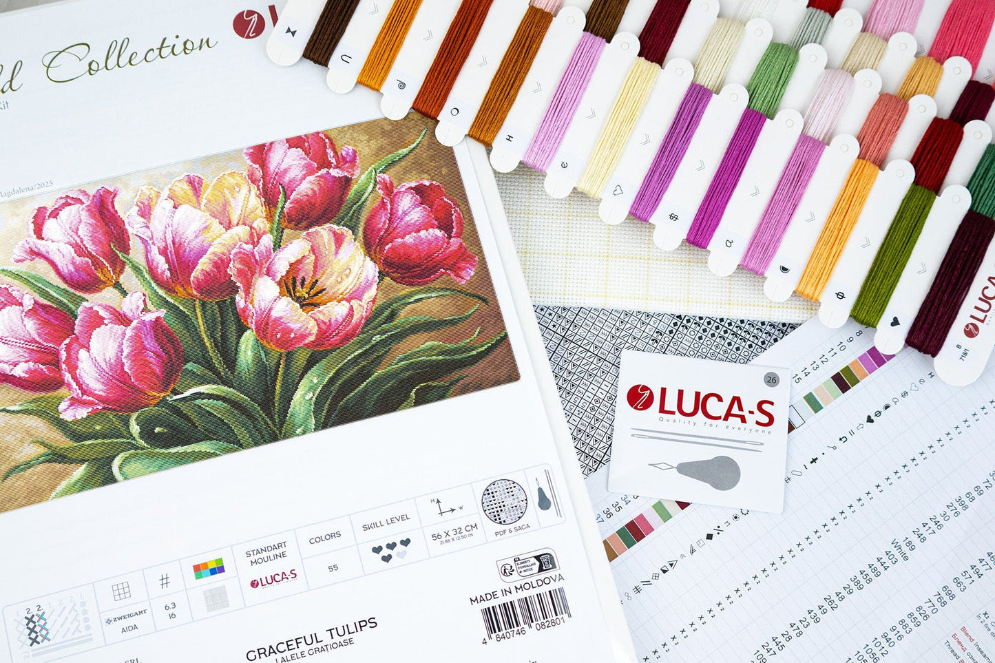 Set de brodat în cruciuliță Luca-S GOLD - Lalele Grațioase, B718