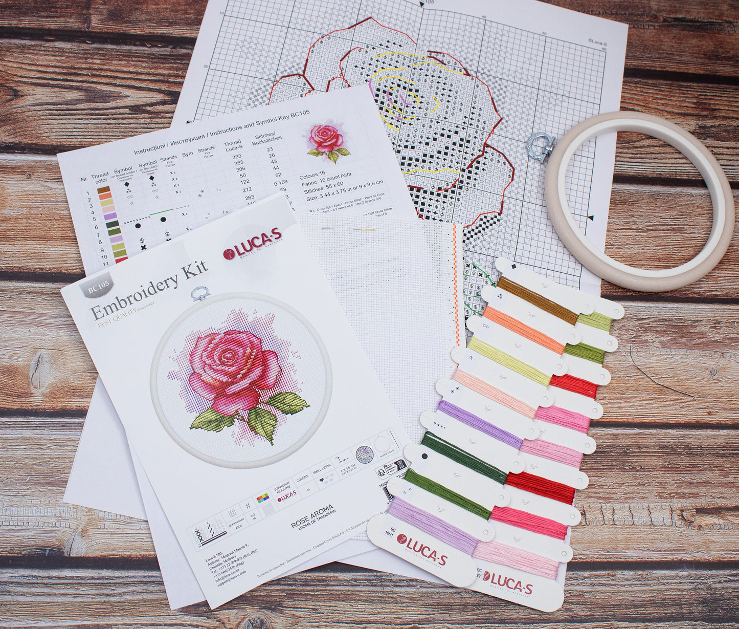 Cross stitch embroidery set with embroidery hoop included Luca-S - Rose Scent, BC105
