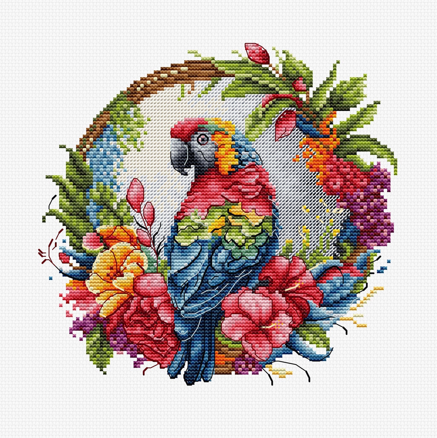 Cross stitch embroidery kit with embroidery hoop included - BC201 Tropical Parrot