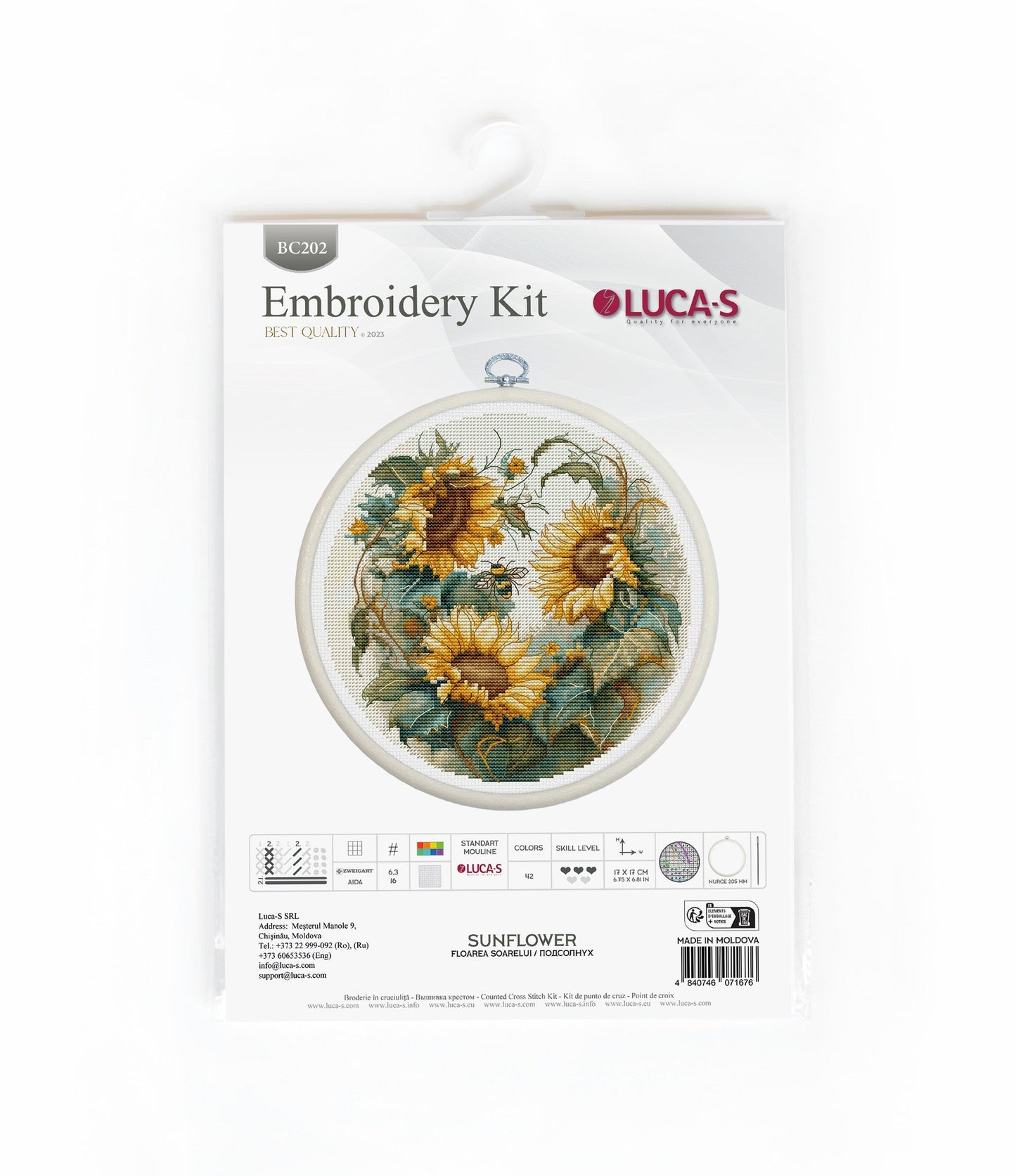 Cross stitch embroidery set with embroidery hoop included - BC202 Sunflower