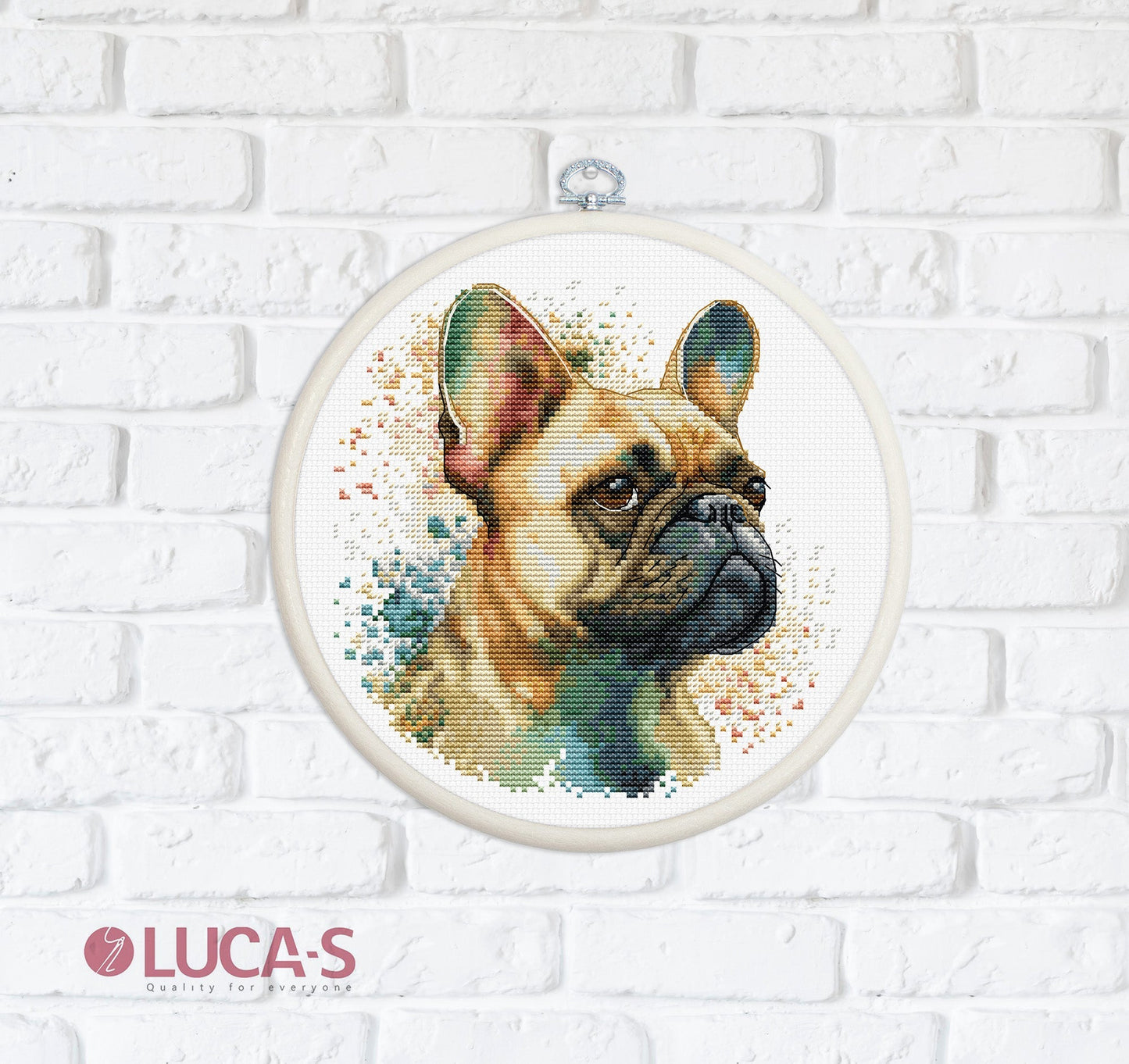 Cross stitch embroidery kit with embroidery hoop included - BC207 French Bulldog
