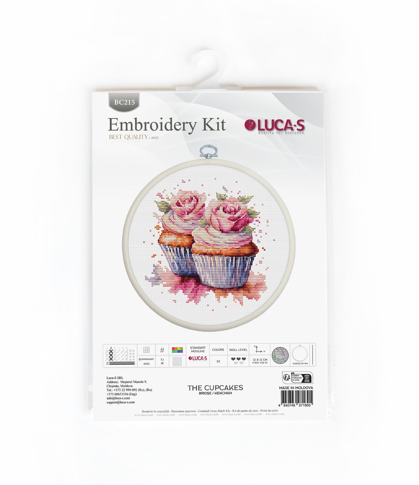Set de brodat în cruciuliță cu cercul de brodat inclus - Brioșe, BC215