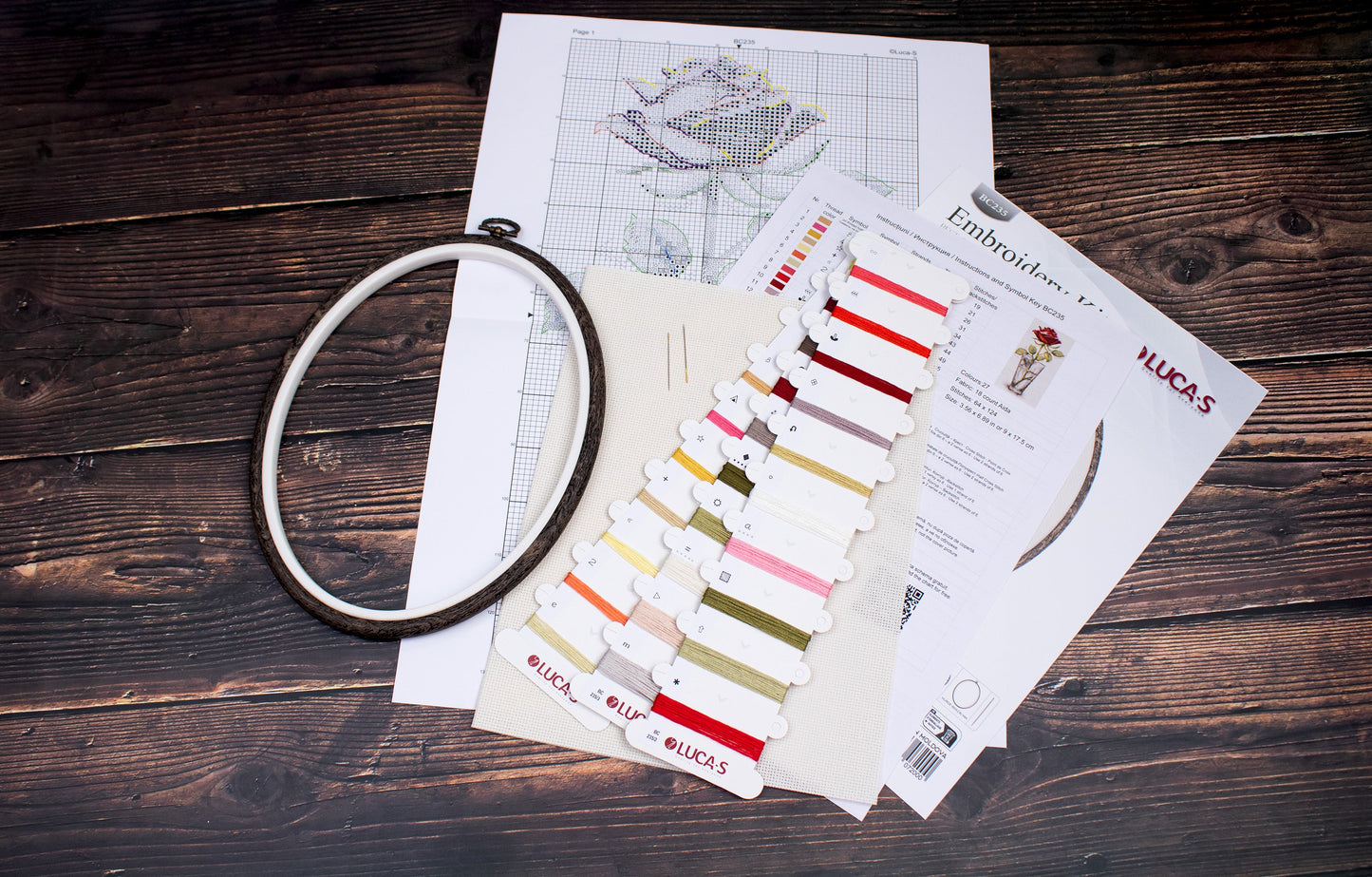 Luca-S cross stitch kit with hoop included - Rose “Mister Lincoln”, BC235