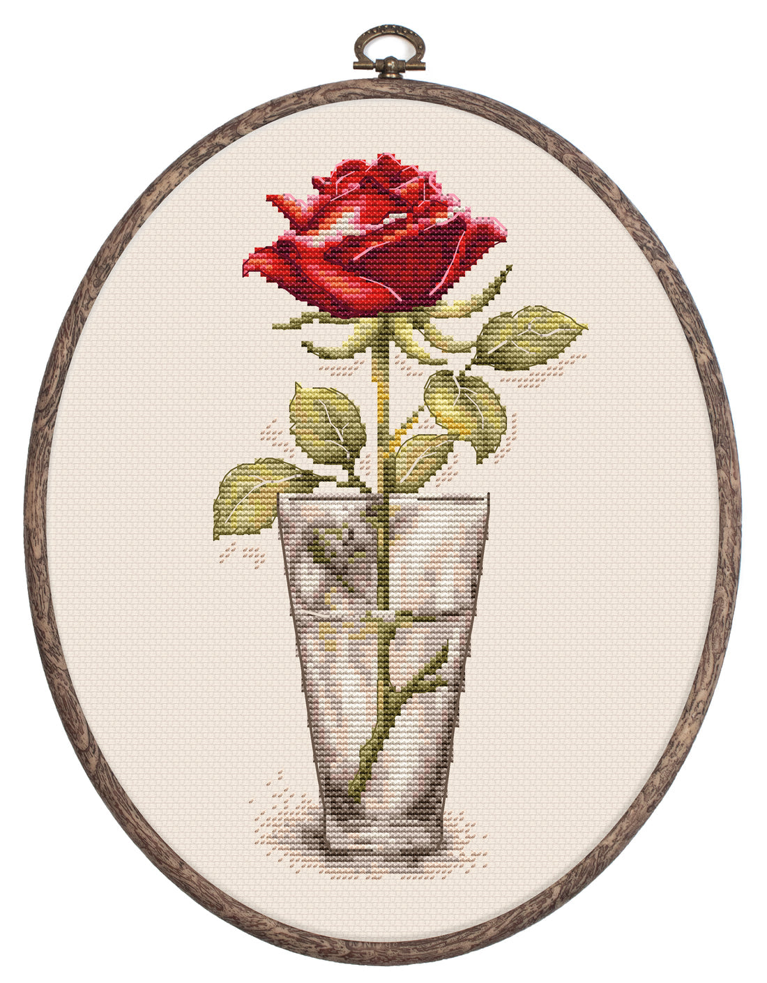 Luca-S cross stitch kit with hoop included - Rose “Mister Lincoln”, BC235