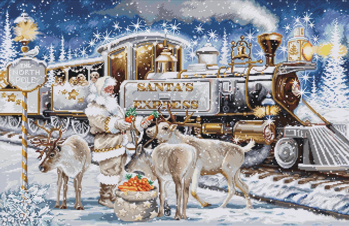 Set de brodat Luca-S în cruciuliță Luca-S Gold - Santa's Express White, BU5038Express White, BU5038