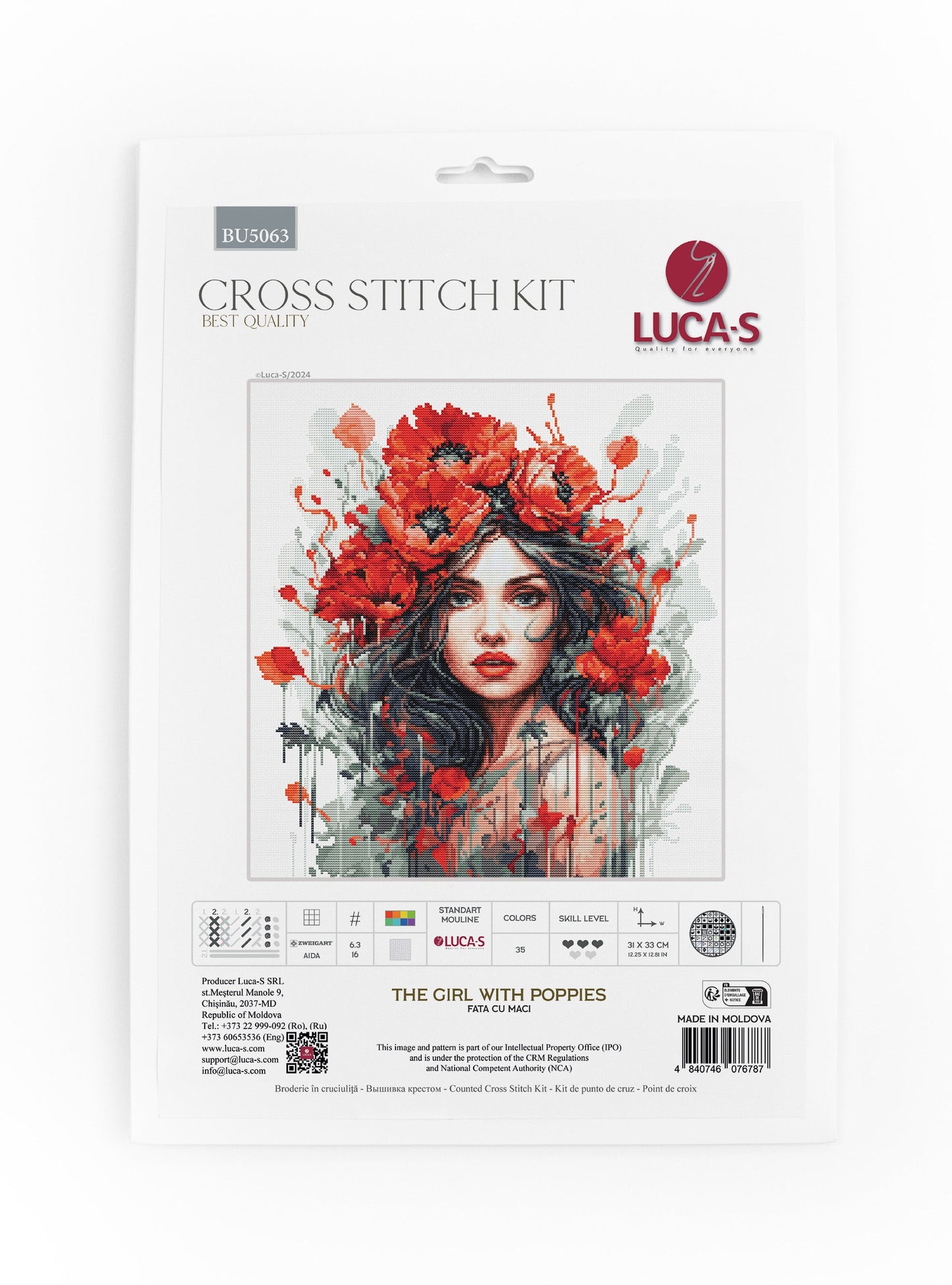 Cross stitch kit Luca-S - Girl with Poppies, BU5063