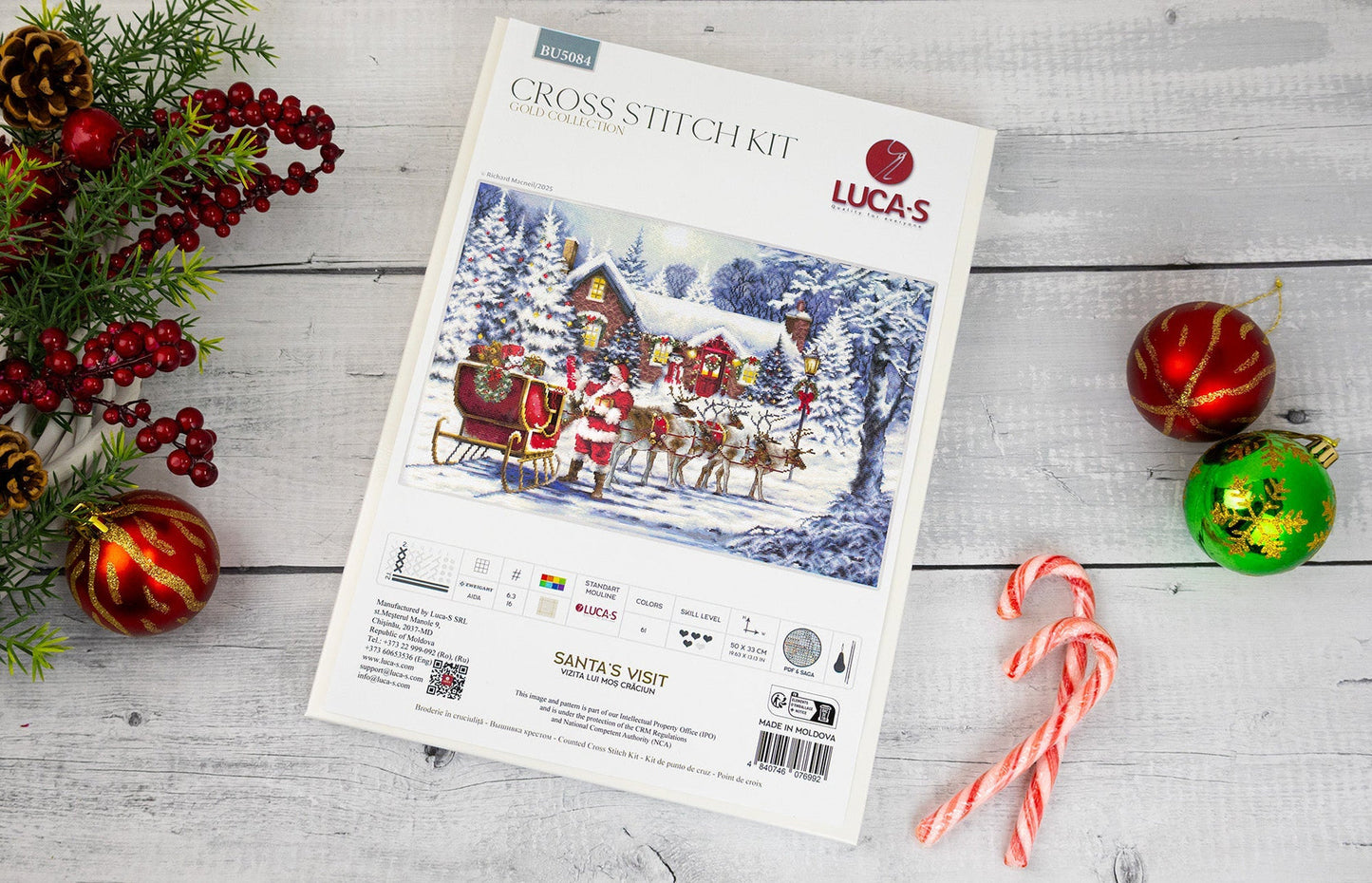 Cross stitch kit Luca-S GOLD - Santa's visit, BU5084