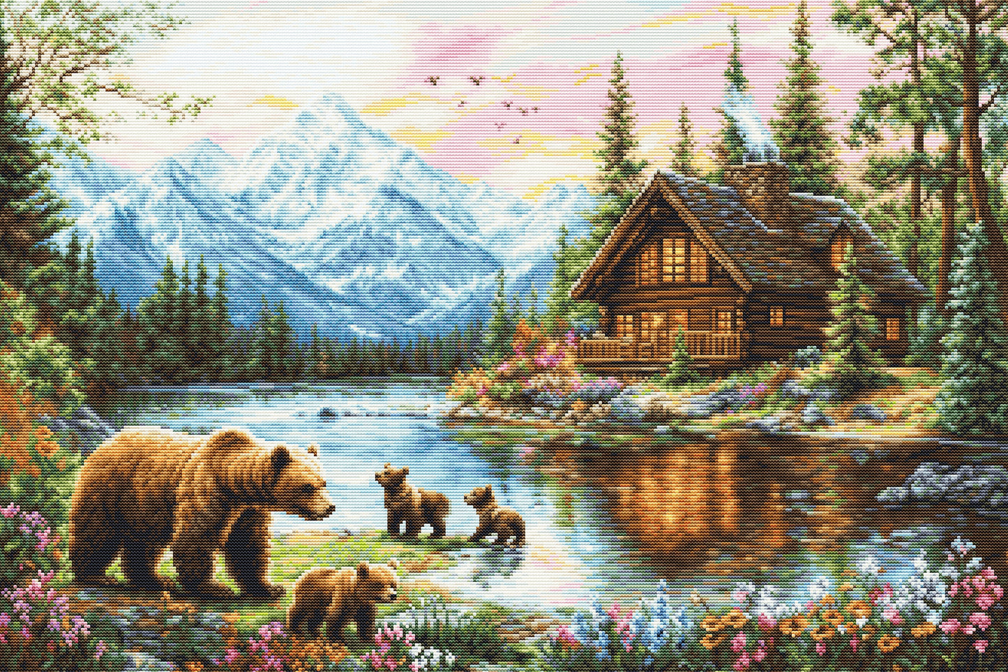 Set de brodat în cruciuliță Luca-S GOLD - Aventura Puilor de Urși, B726