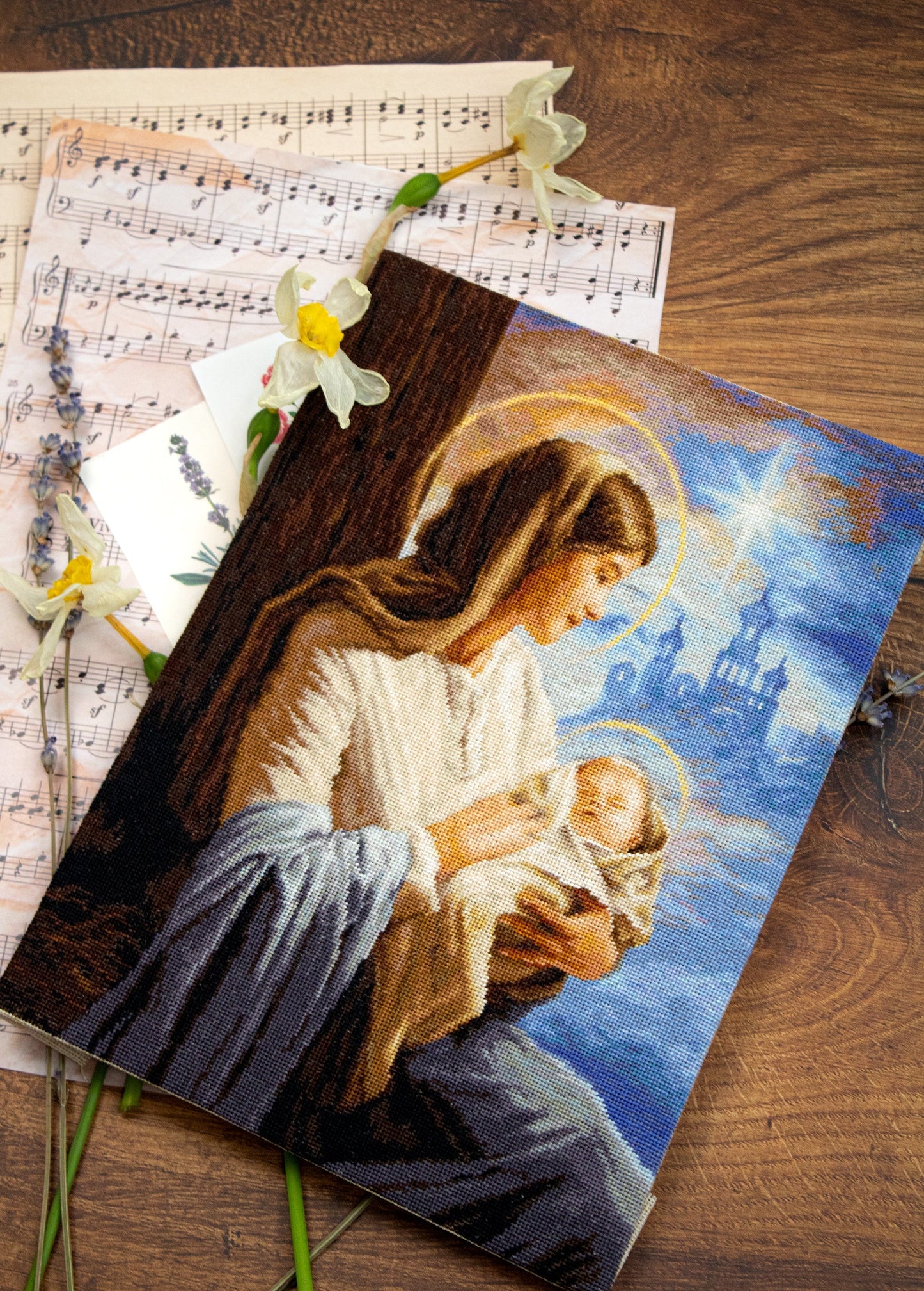Set de brodat în goblen Luca-S GOLD - G617 Fecioara Maria cu Pruncul