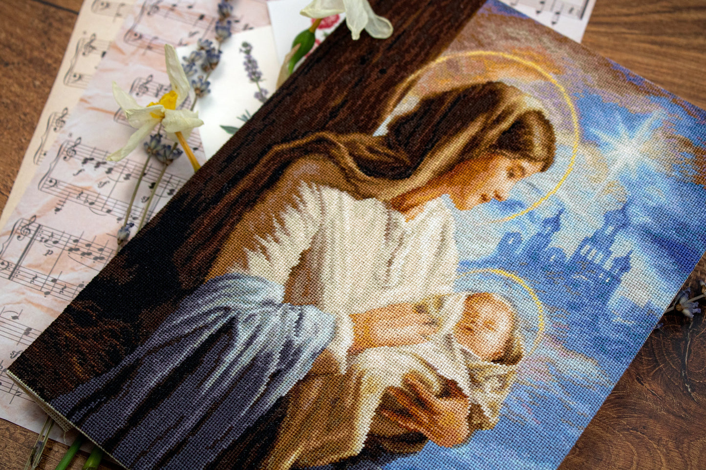 Set de brodat în goblen Luca-S GOLD - G617 Fecioara Maria cu Pruncul