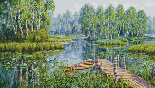 Cross stitch kit - BU5012 Birch trees by the lake