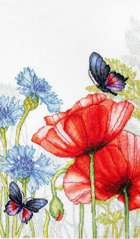 Cross stitch kit Luca-S - BU4018 Poppies and butterflies
