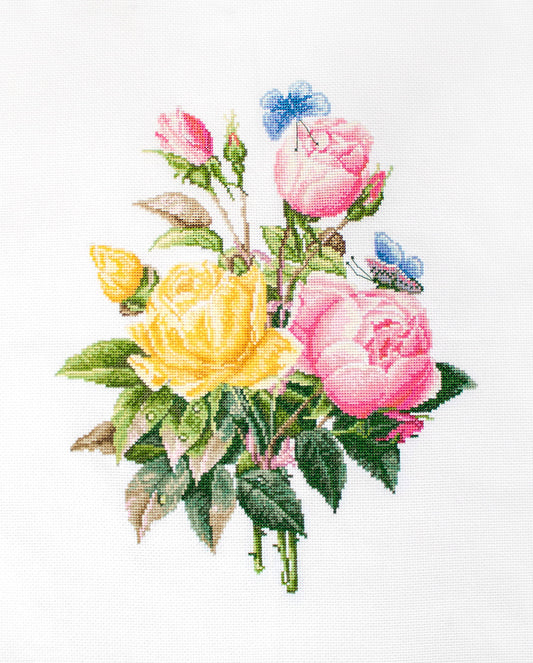 Cross stitch kit Luca-S - BU4003 Yellow roses and Bengal roses