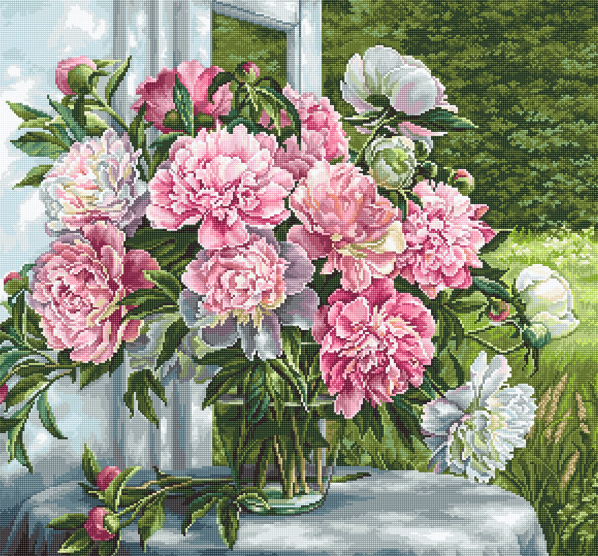 Luca-S Cross Stitch Kits - Peonies at the window, G594