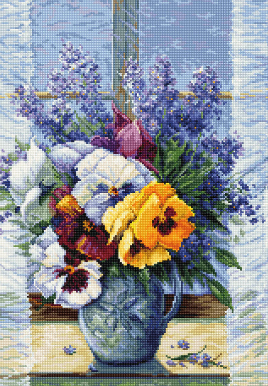 Set de brodat în cruciuliță Luca-S - B7030 Buchet cu Panseluțe