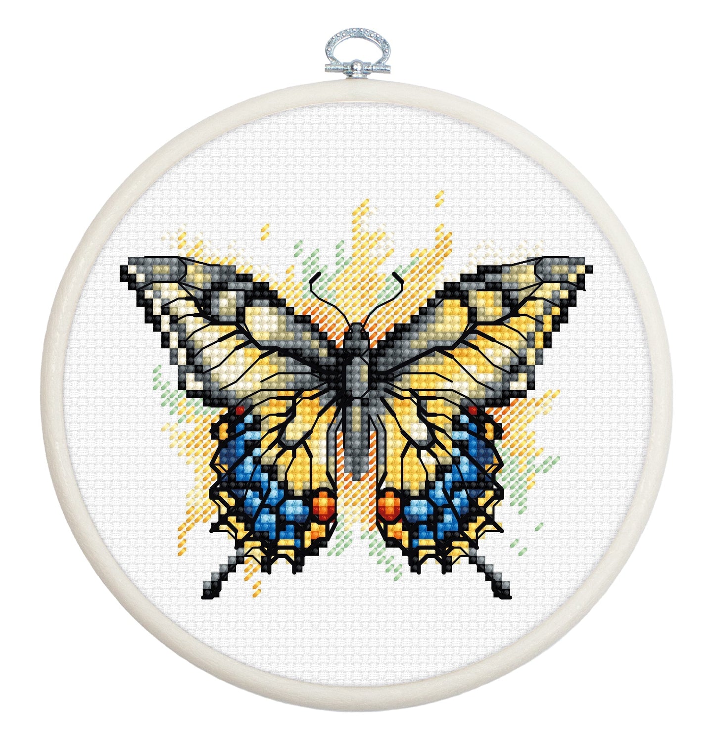 Cross stitch embroidery kit with embroidery hoop included - Swallowtail Butterfly, BC101