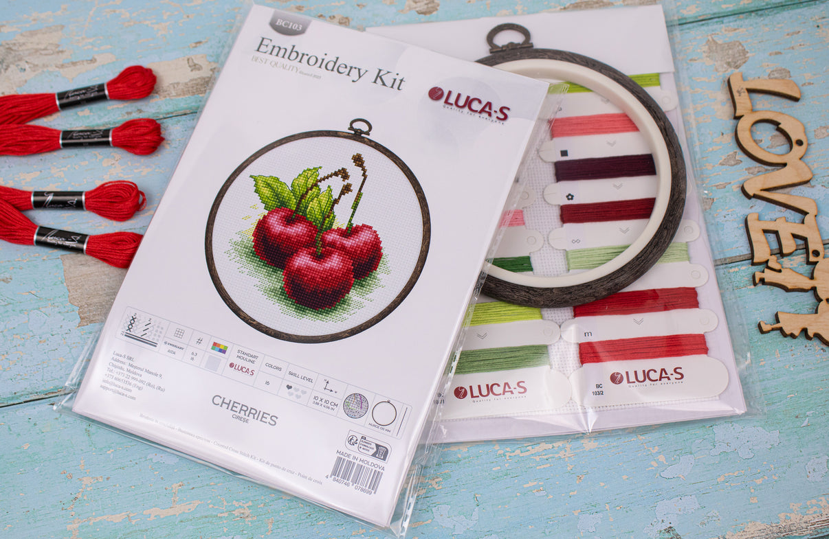 Cross stitch embroidery set with embroidery hoop included Luca-S - Cherries, BC103