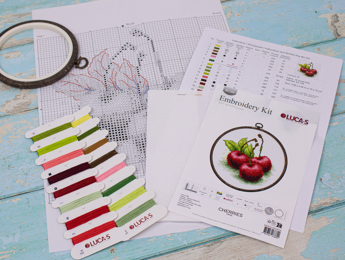 Cross stitch embroidery set with embroidery hoop included Luca-S - Cherries, BC103