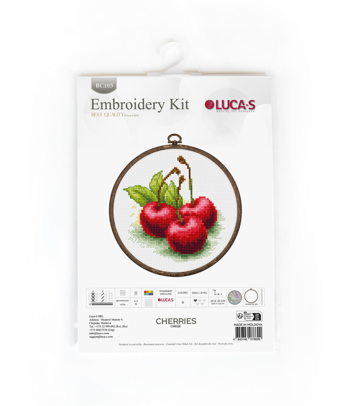 Cross stitch embroidery set with embroidery hoop included Luca-S - Cherries, BC103