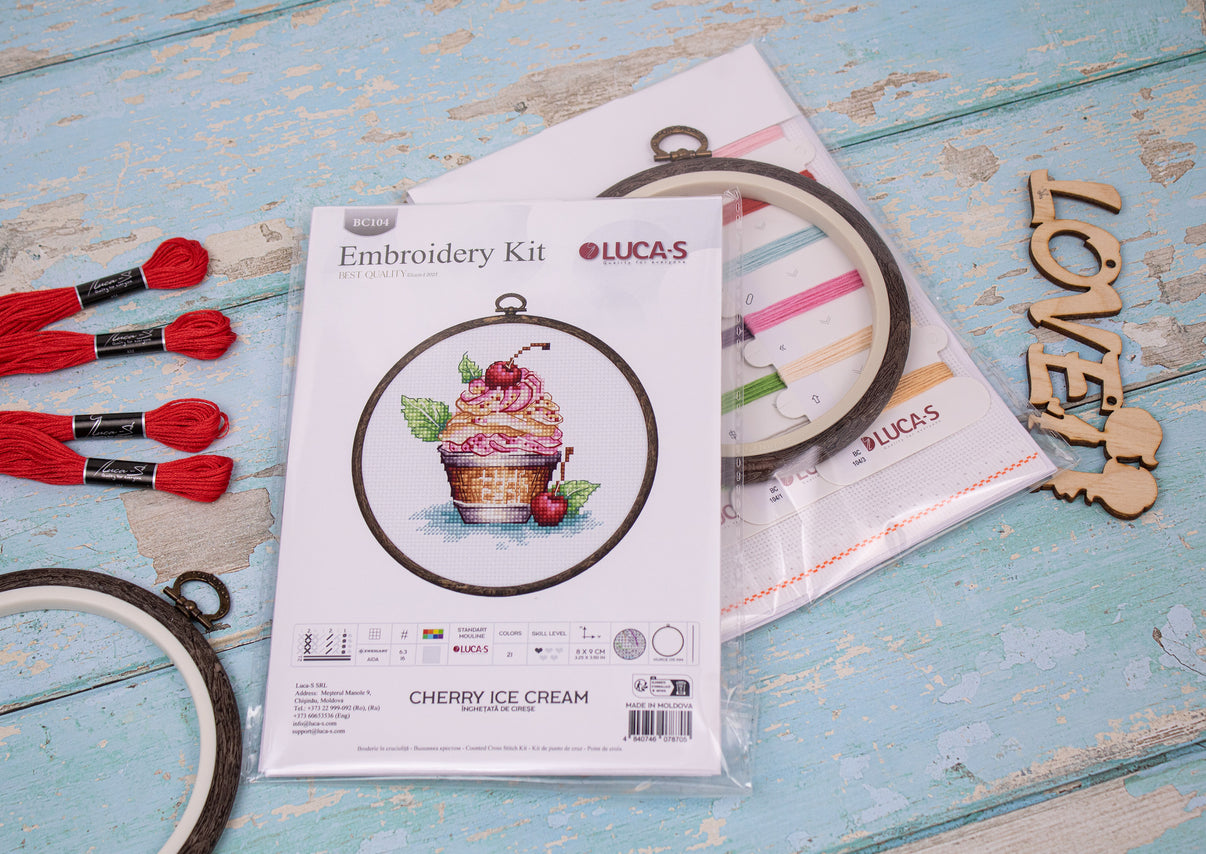 Cross stitch embroidery set with embroidery hoop included Luca-S - Cherry Ice Cream, BC104
