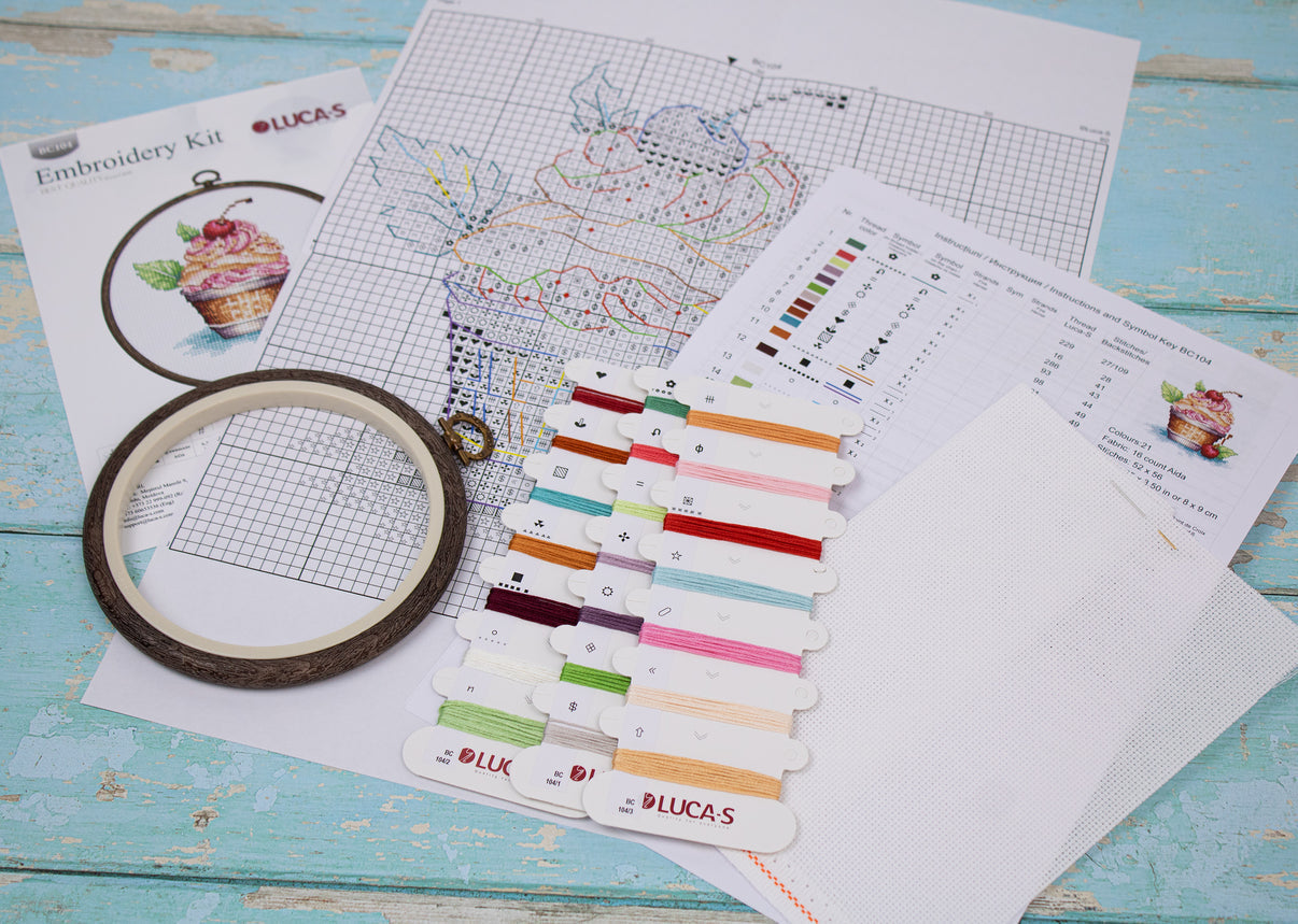 Cross stitch embroidery set with embroidery hoop included Luca-S - Cherry Ice Cream, BC104