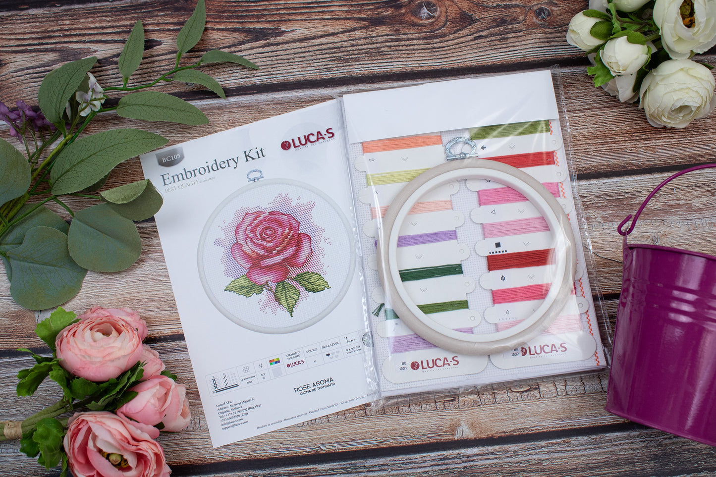 Cross stitch embroidery set with embroidery hoop included Luca-S - Rose Scent, BC105