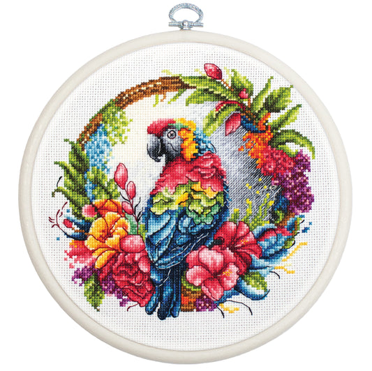 Cross stitch embroidery kit with embroidery hoop included - BC201 Tropical Parrot