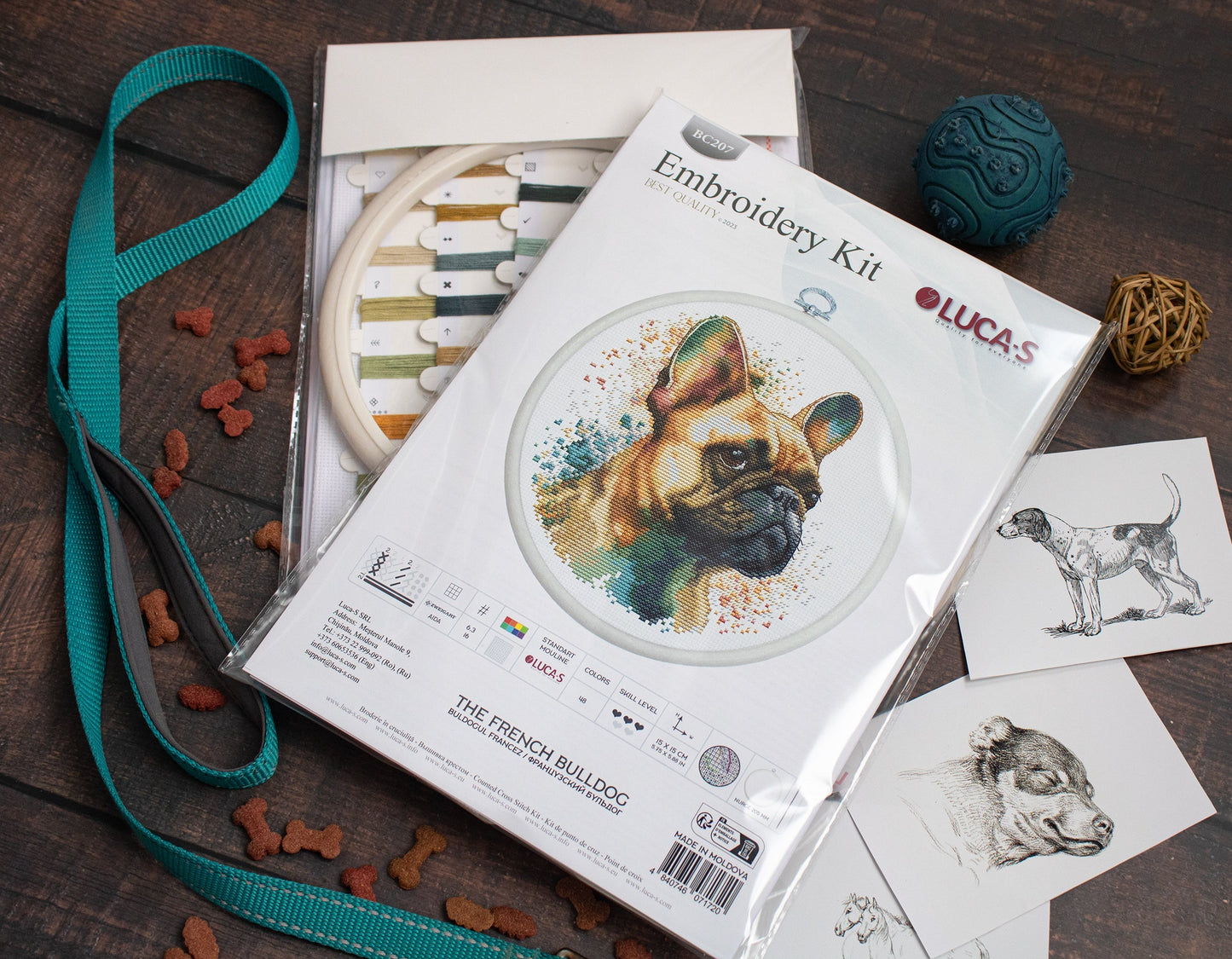 Cross stitch embroidery kit with embroidery hoop included - BC207 French Bulldog