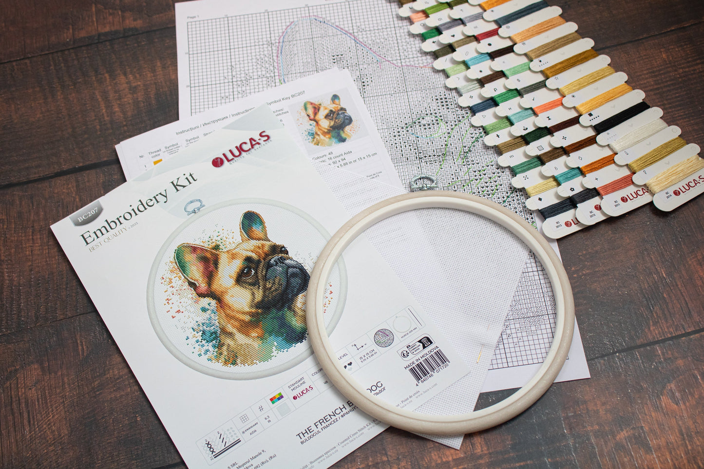 Cross stitch embroidery kit with embroidery hoop included - BC207 French Bulldog