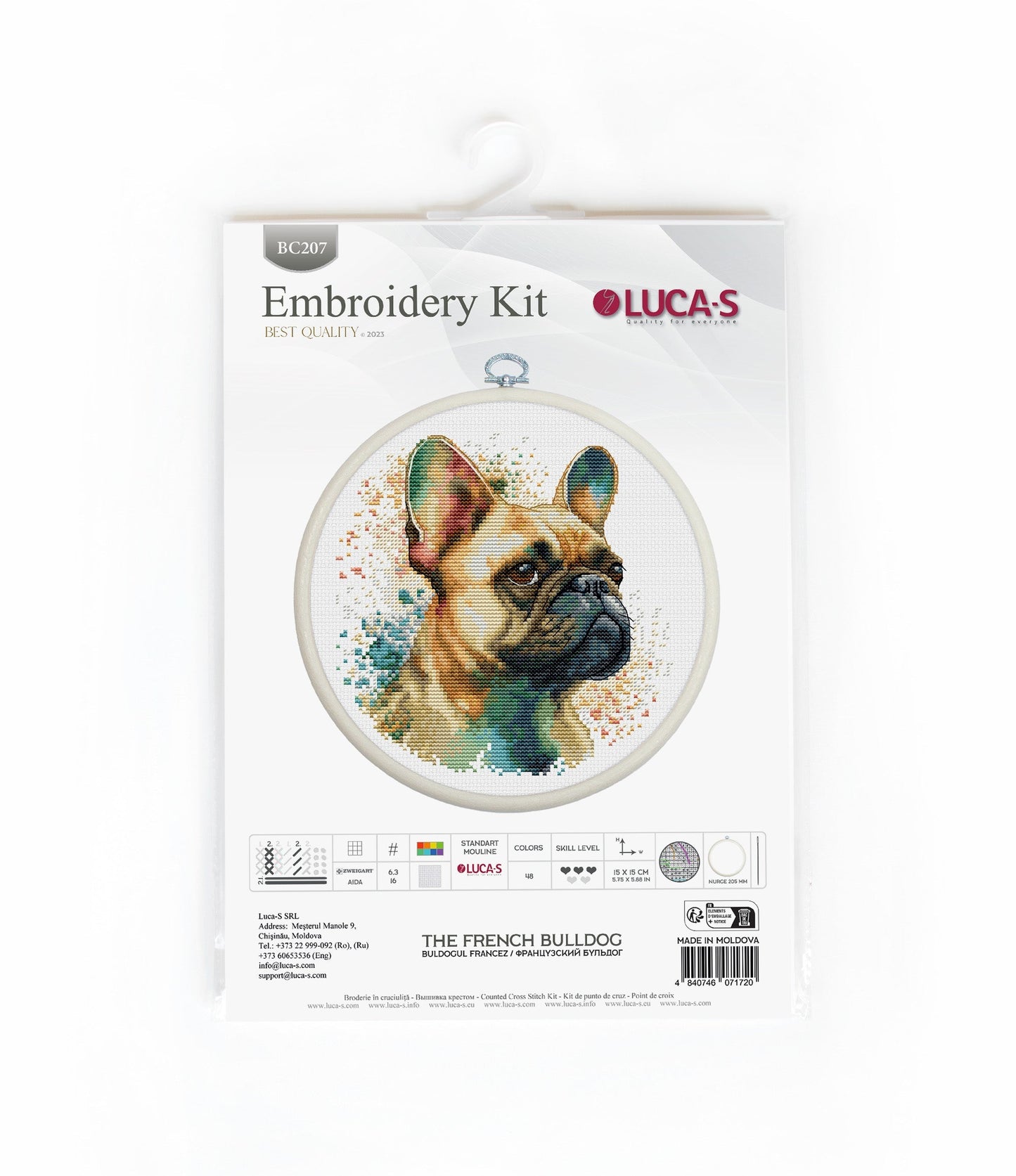 Cross stitch embroidery kit with embroidery hoop included - BC207 French Bulldog