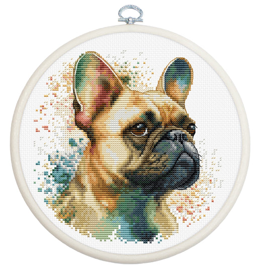 Cross stitch embroidery kit with embroidery hoop included - BC207 French Bulldog