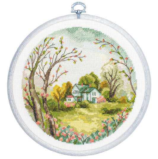 Set de brodat în cruciuliță cu cercul de brodat inclus - Primavara BC219