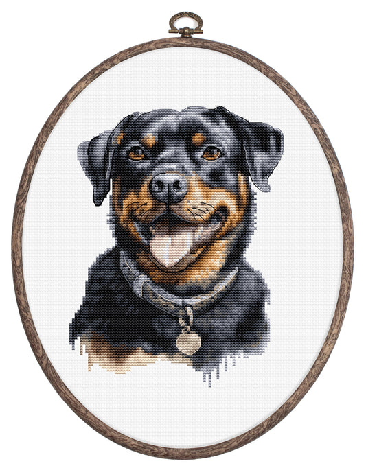 Set de brodat în cruciuliță cu cercul de brodat inclus - Rottweiler, BC229