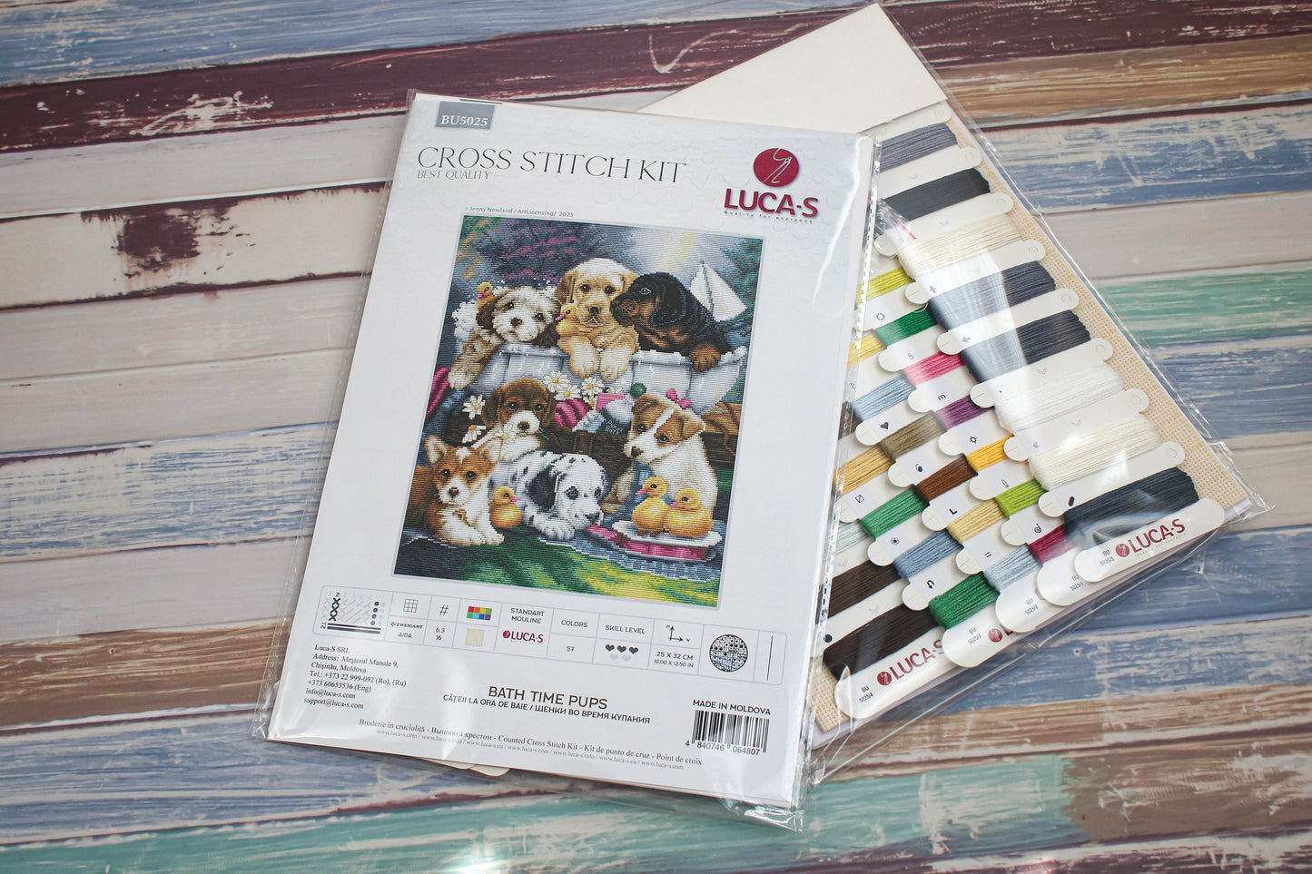 Cross Stitch Kit Luca-S - BU5025 Puppies at Bath Time