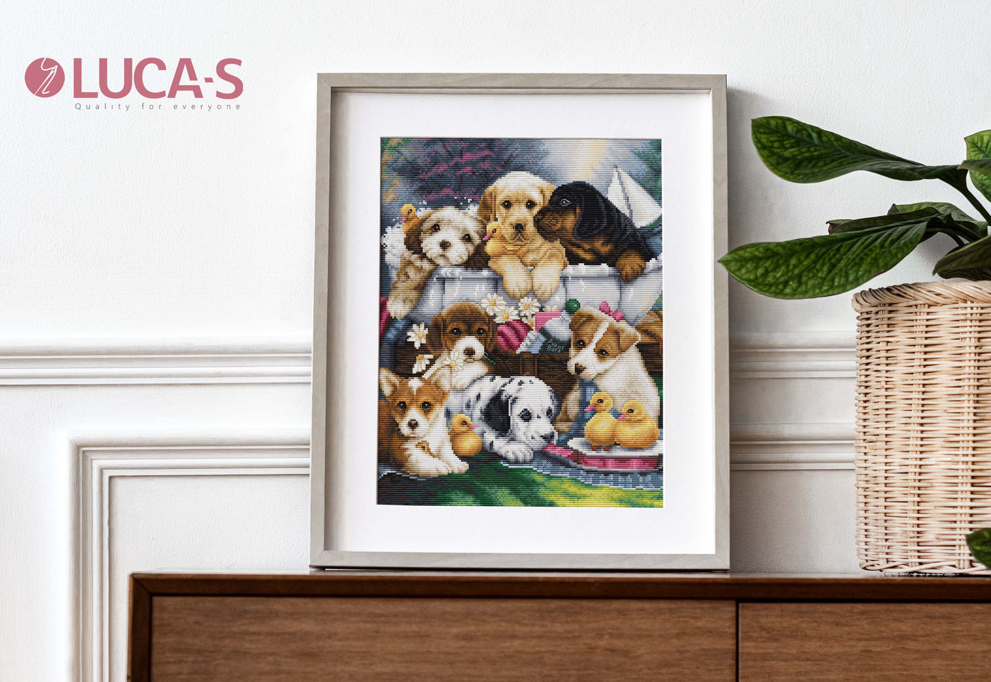 Cross Stitch Kit Luca-S - BU5025 Puppies at Bath Time