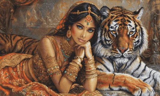 Luca-S Gold cross stitch kit - Indian princess and the royal tiger, BU5060